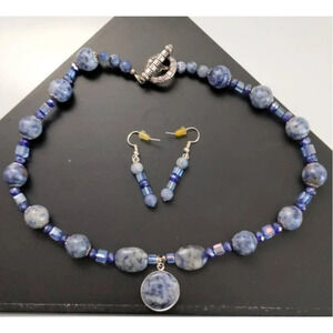 Womens  Blue Two-Tone Necklace & Ear rings Set